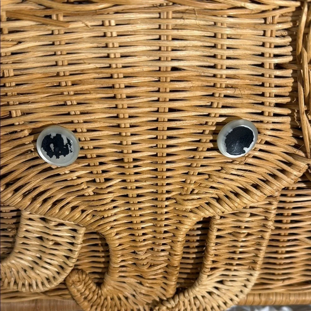 Two Adorable Vintage Elephant Design Wicker Storage Trunks/Baskets - Brown